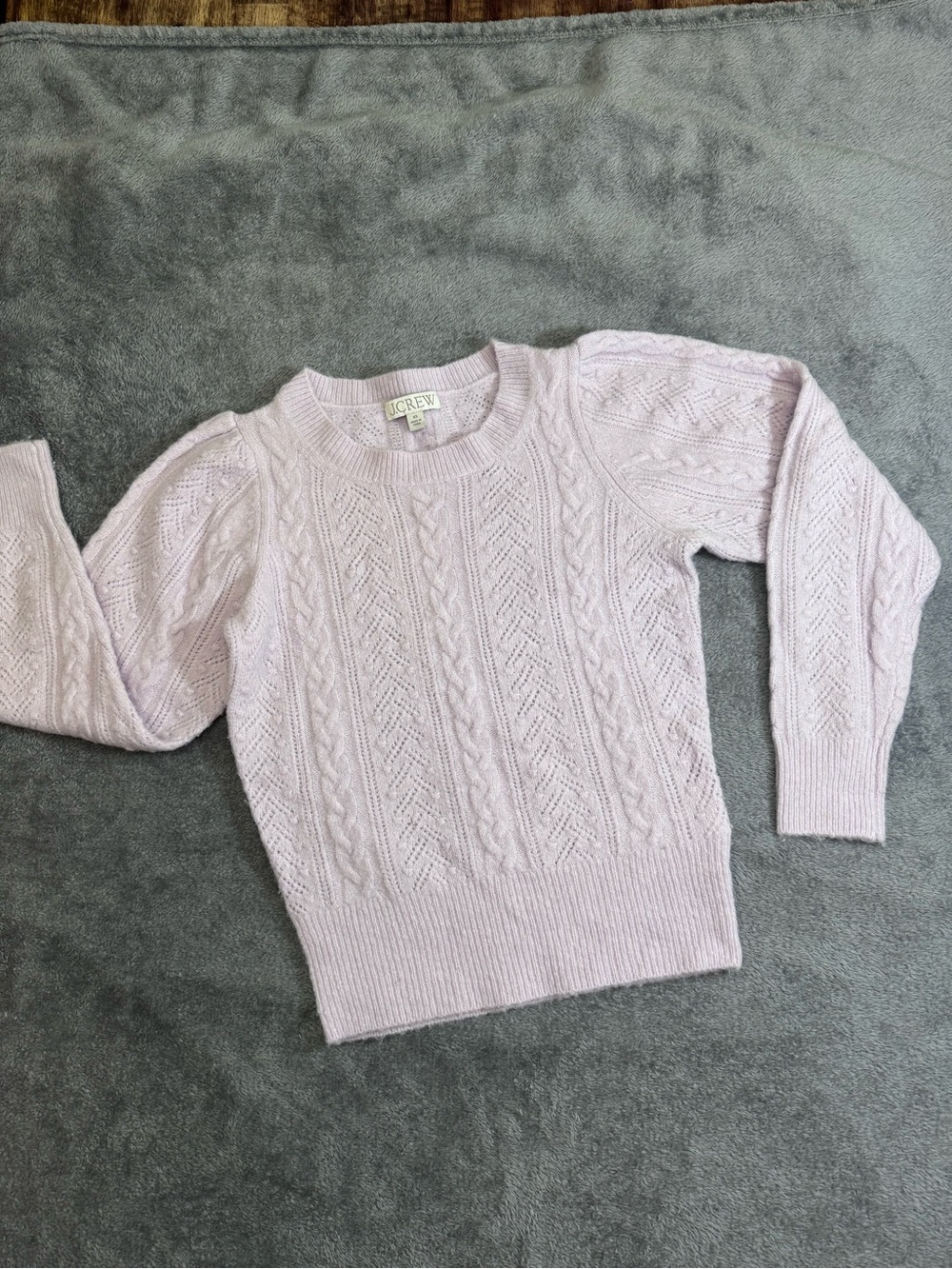 J. Crew Light Lavender Cable Knit Crewneck Sweater